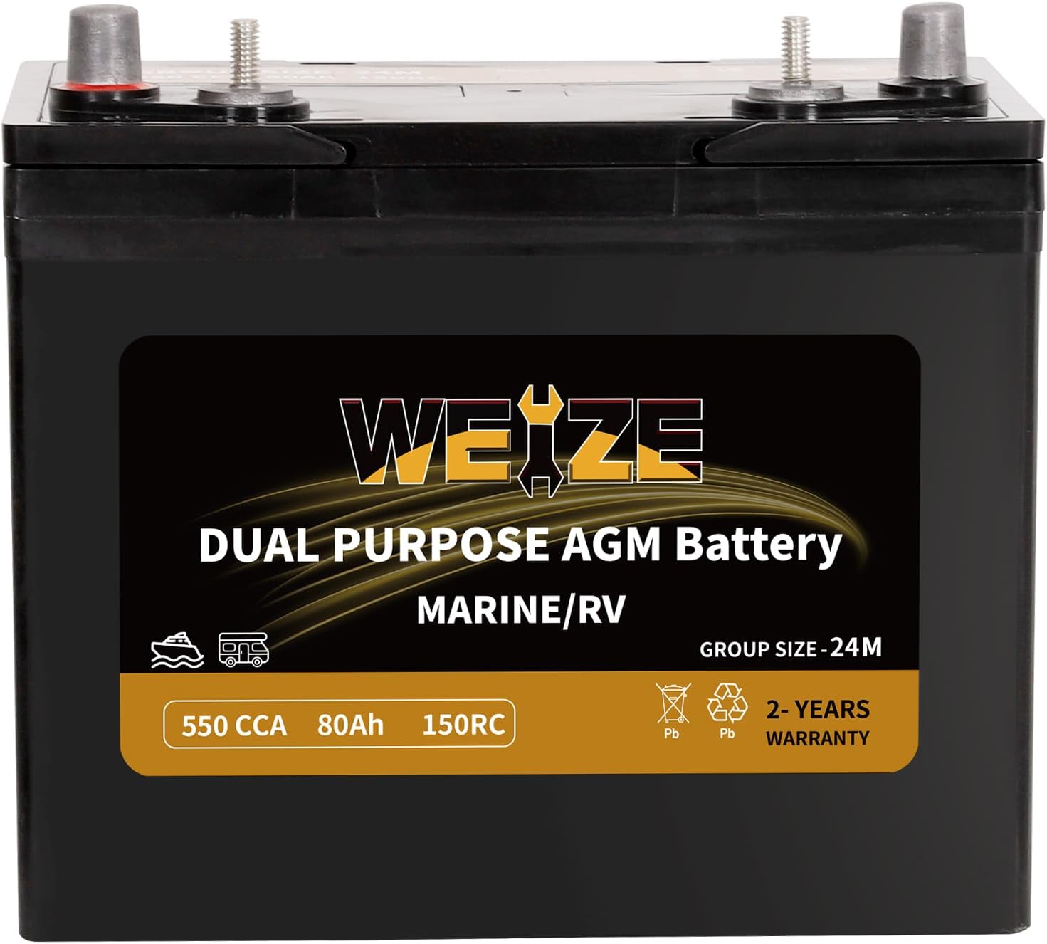 Weize Dual Purpose AGM Battery BCI Group 24M, Starter & Deep Cycle 150RC 550CCA...