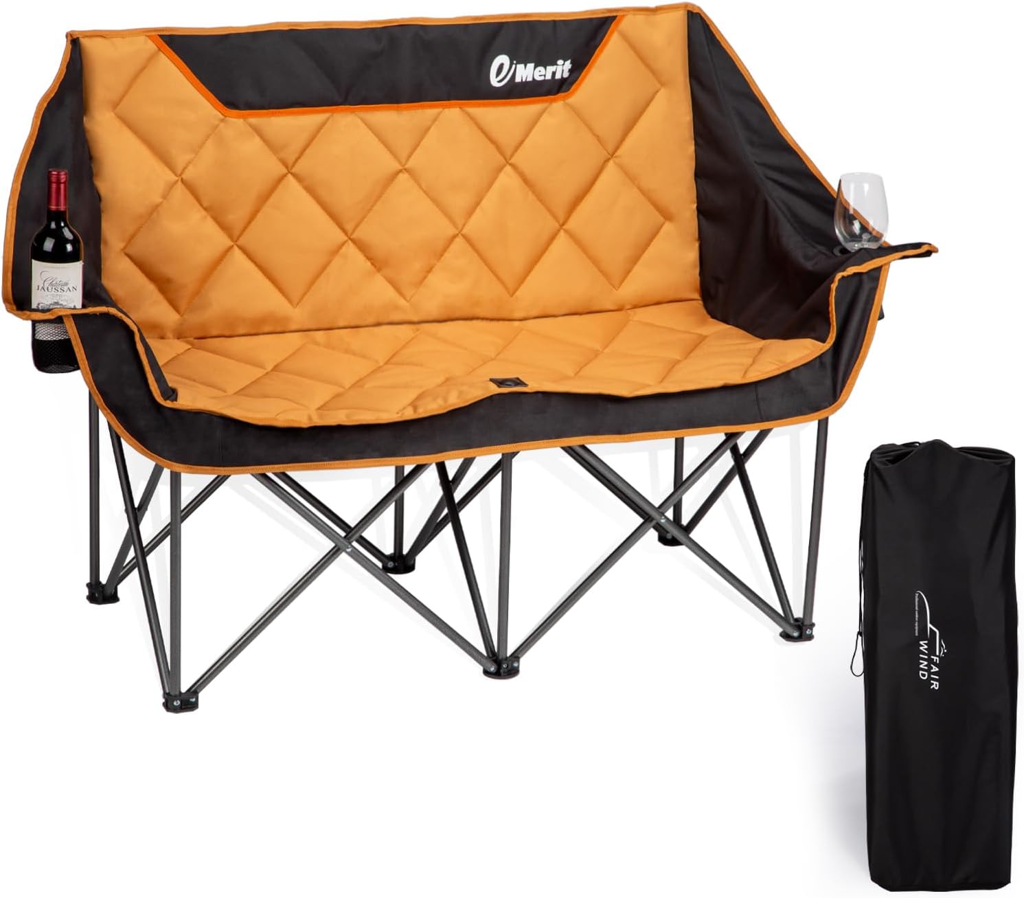 EMERIT Oversized Double Duo Camping Chair Folding Camping Loveseat 2 Person Camp...