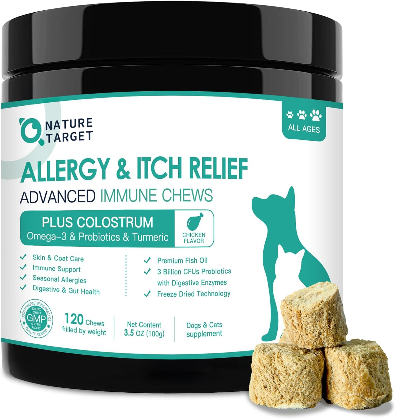 Dog Allergy Relief Freeze Dried Chews, with Probiotics, Colostrum for Immune Hea...