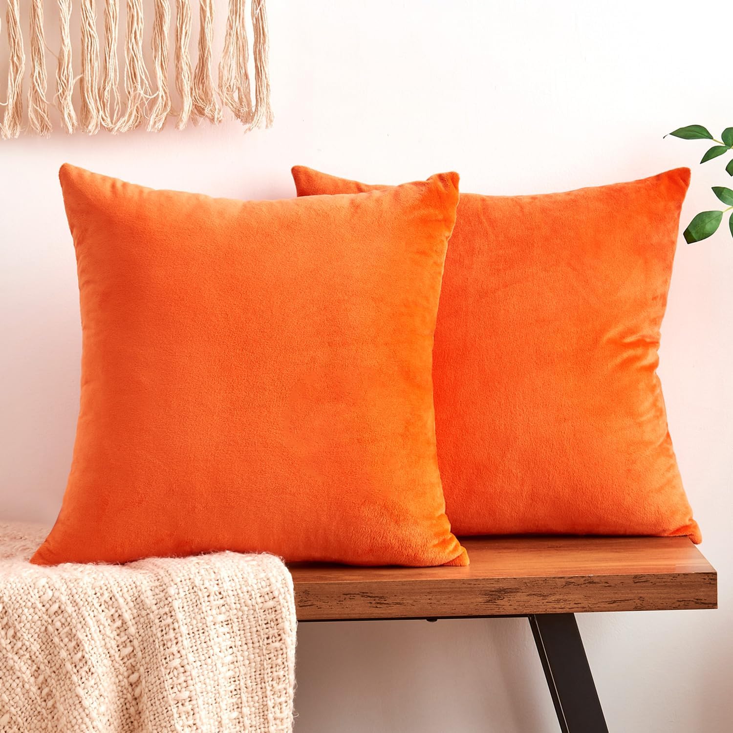 Fall Orange Throw Pillow Covers Decorative Velvet Set of 2 18x18 Inch Pillow Cov...