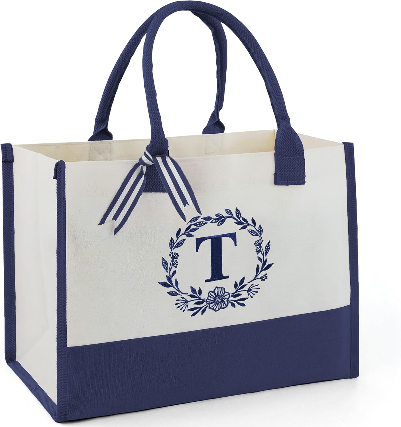 BeeGreen Monogram Initial Canvas Bag with Inner Zipper Pocket Embroidery Persona...