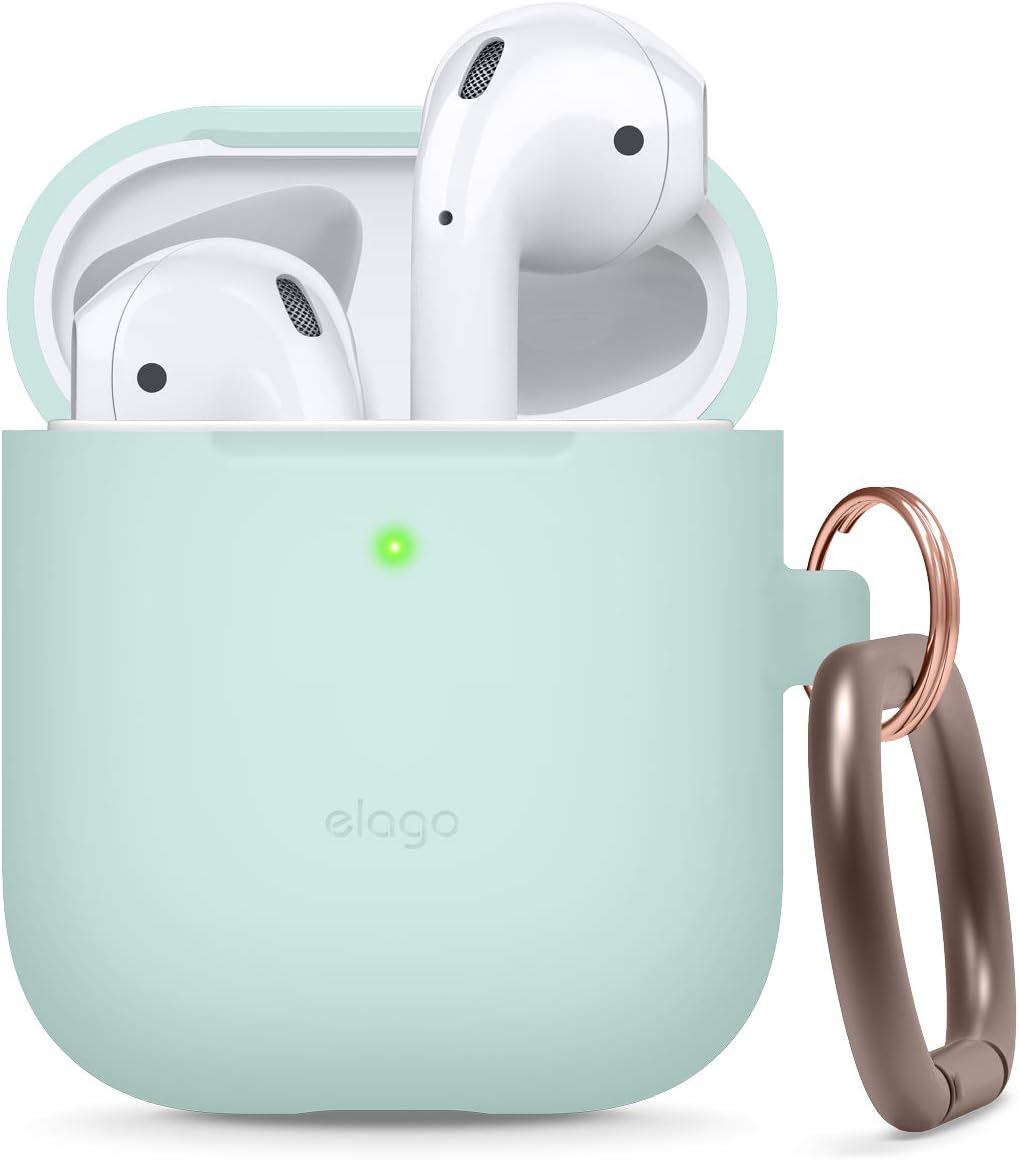 elago Silicone Case with Keychain Compatible with Apple AirPods Case 1 & 2, Fron...