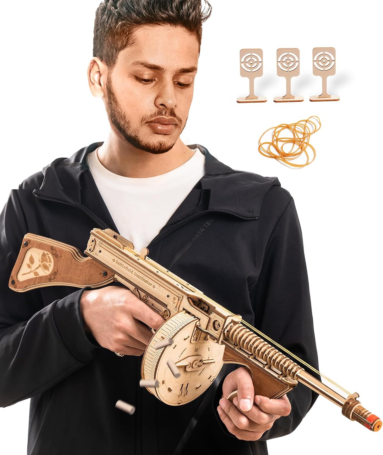 ROKR 3D Wooden Puzzles for Adults-Rubber Band Toy Tommy Gun-Model Kits to Build...