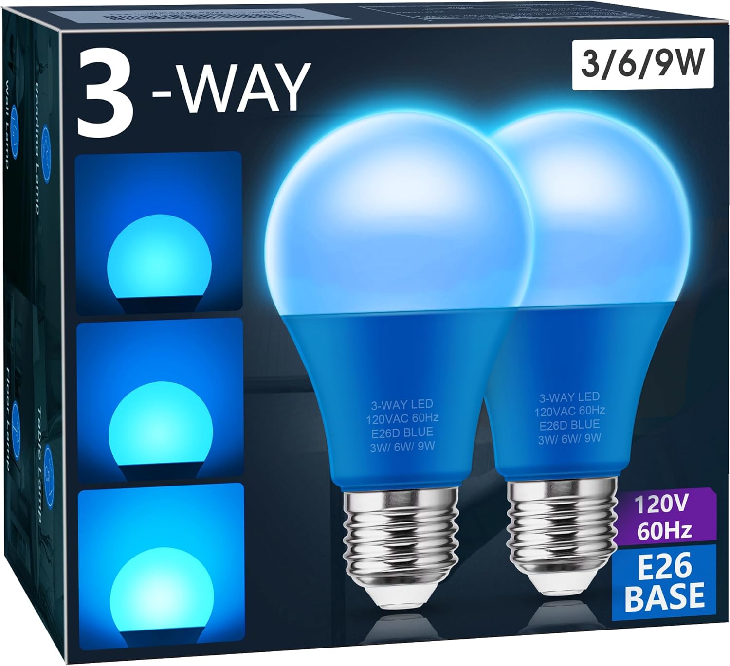 Briignite 3 Way Blue Light Bulbs, 3 Way LED Light Bulbs 30 70 100W Equivalent, B...