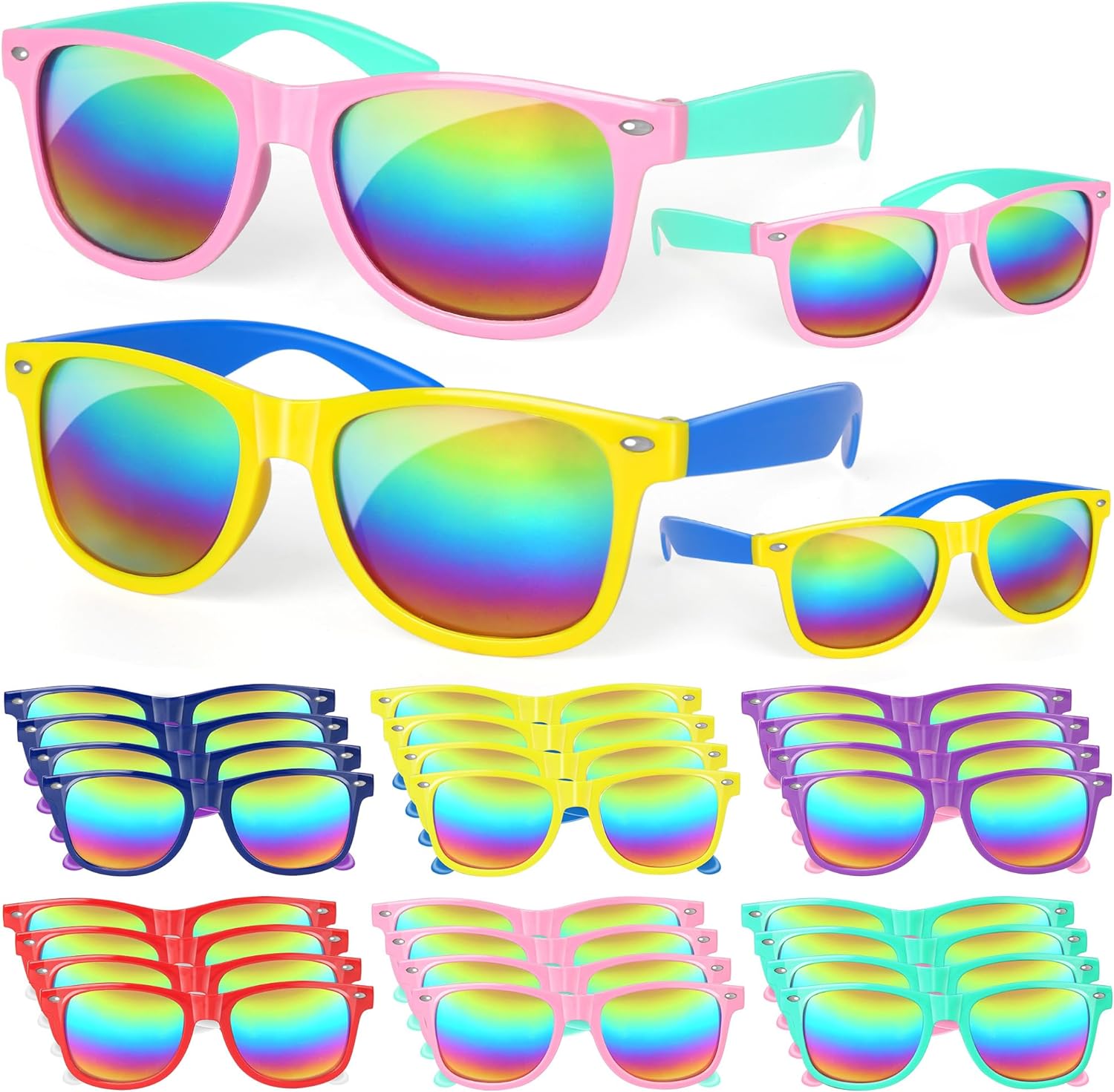 Mocoosy 24 Pack Kids Sunglasses Bulk, Neon Retro Sunglasses with UV400 Protectio...
