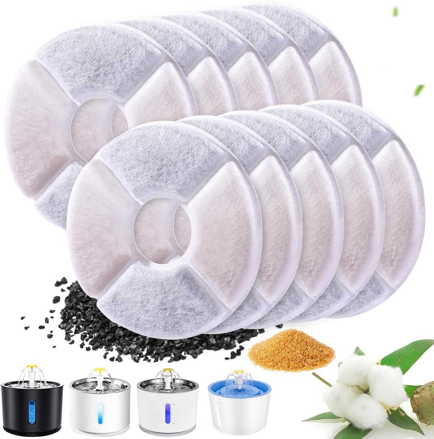 RBAYSALE Cat Water Fountain Filter, 10 Pack Replacement Filters for 81oz/2.4L Au...