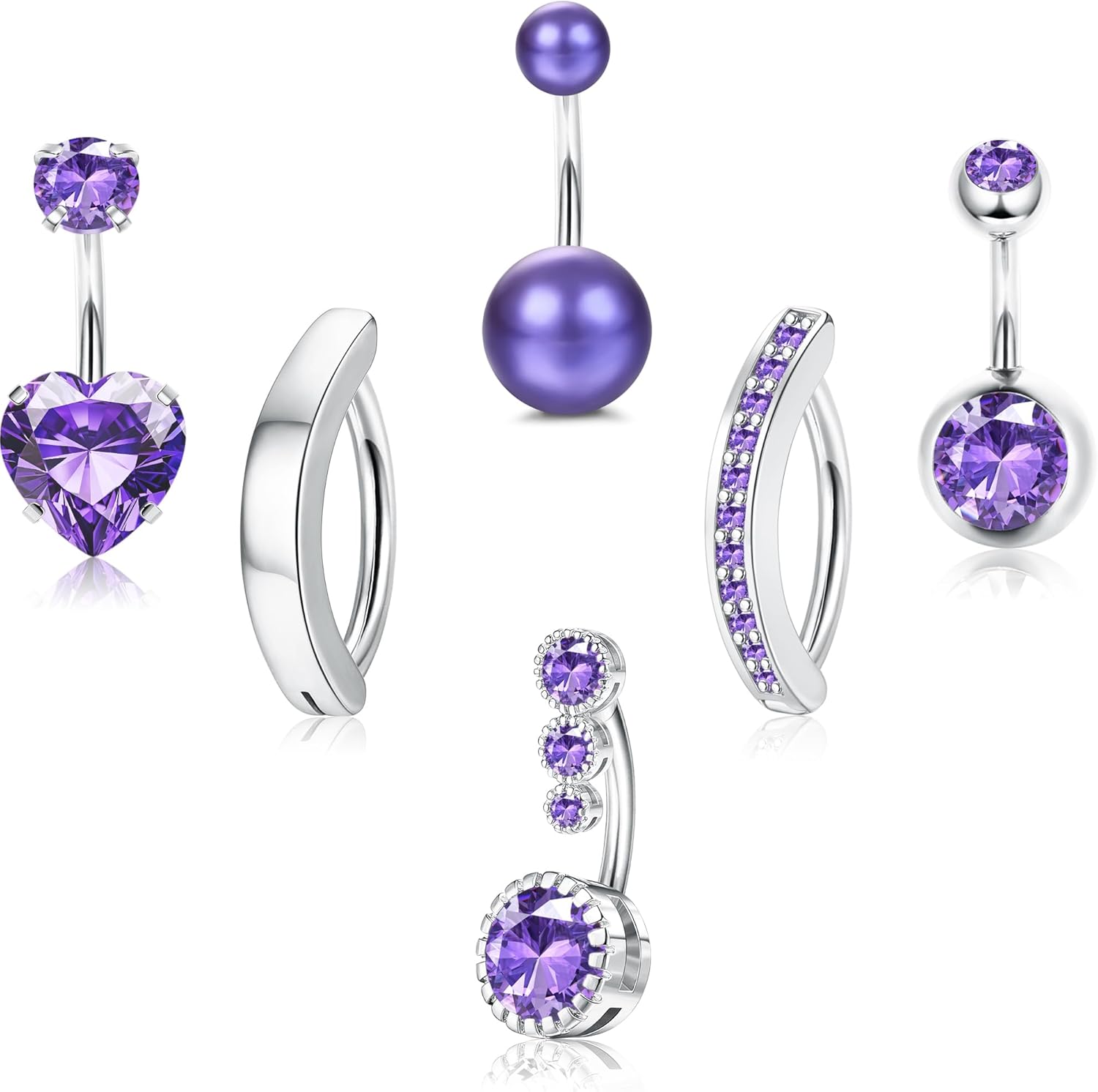 LOLIAS 6Pcs Silver/Gold Plated Belly Button Rings Surgical Stainless Steel Belly...