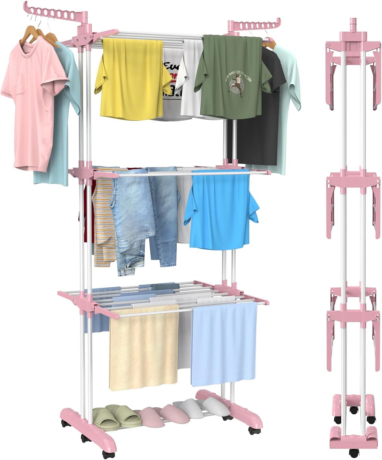 Bigzzia Clothes Drying Rack, 67.7 Inch Laundry Drying Rack with Foldable Base, 4...