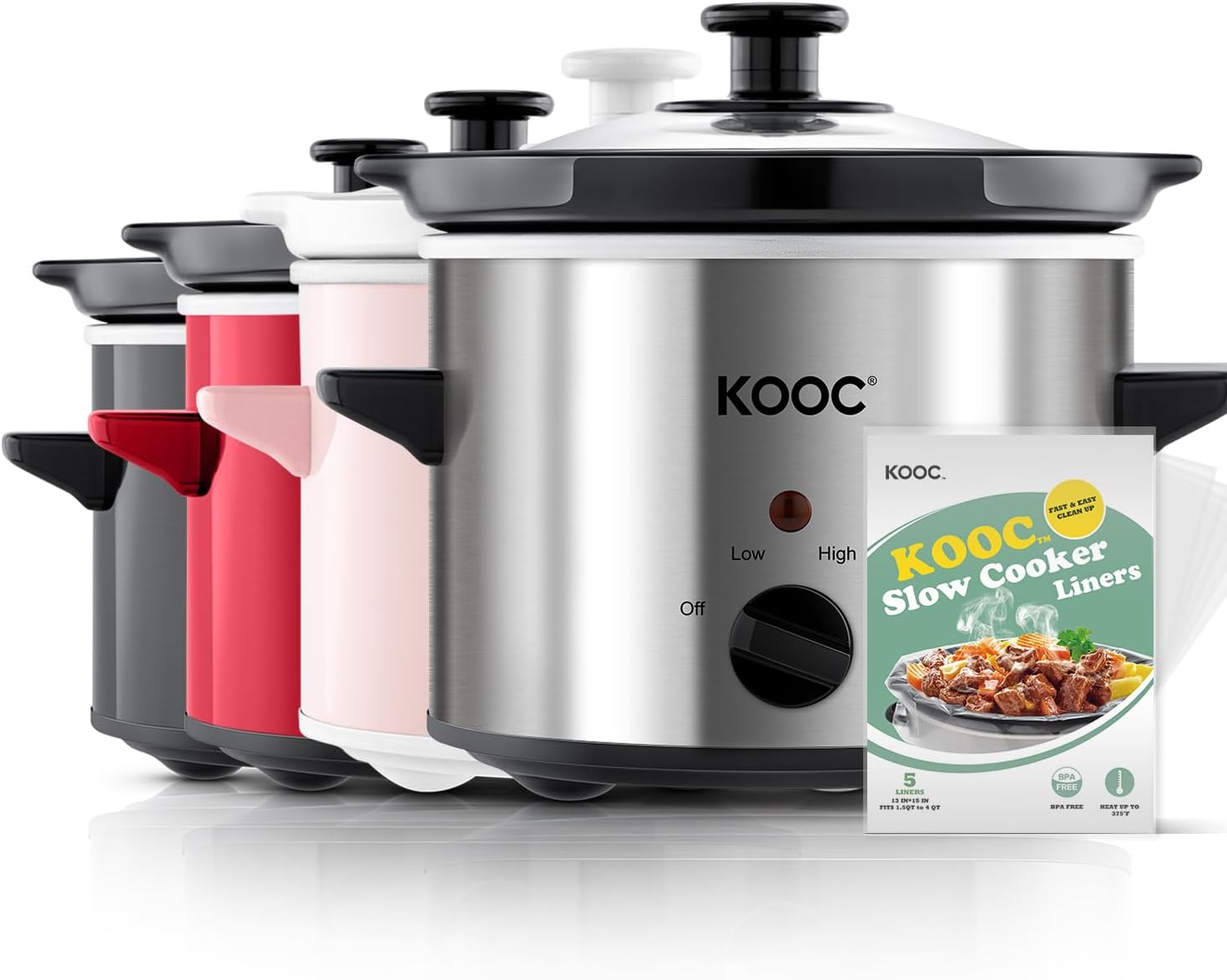 KOOC Small Slow Cooker, 2-Quart, Free Liners Included for Easy Clean-up, Upgrade...