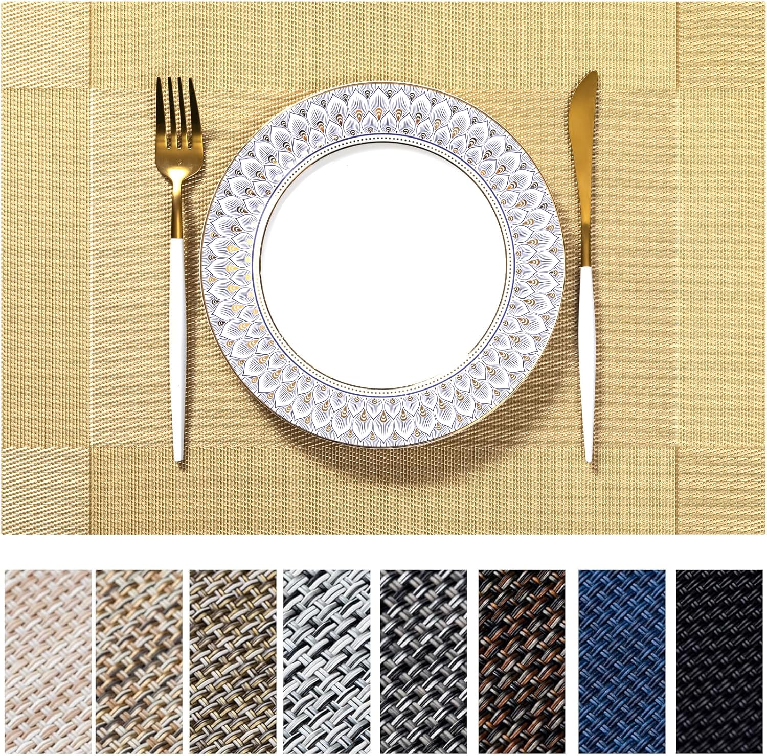 Placemats Set of 4 Vinyl/Plastic Woven Place Mats for Kitchen Table Indoor/Outdo...