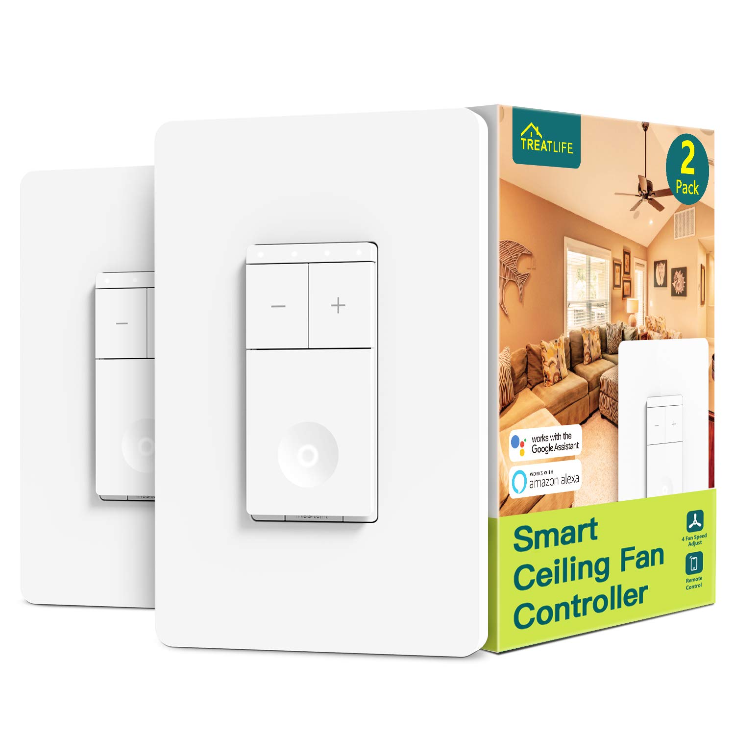 TREATLIFE Smart Ceiling Fan Control 2Pack, 4 Speed Fan Switch for Ceiling Fan, N...