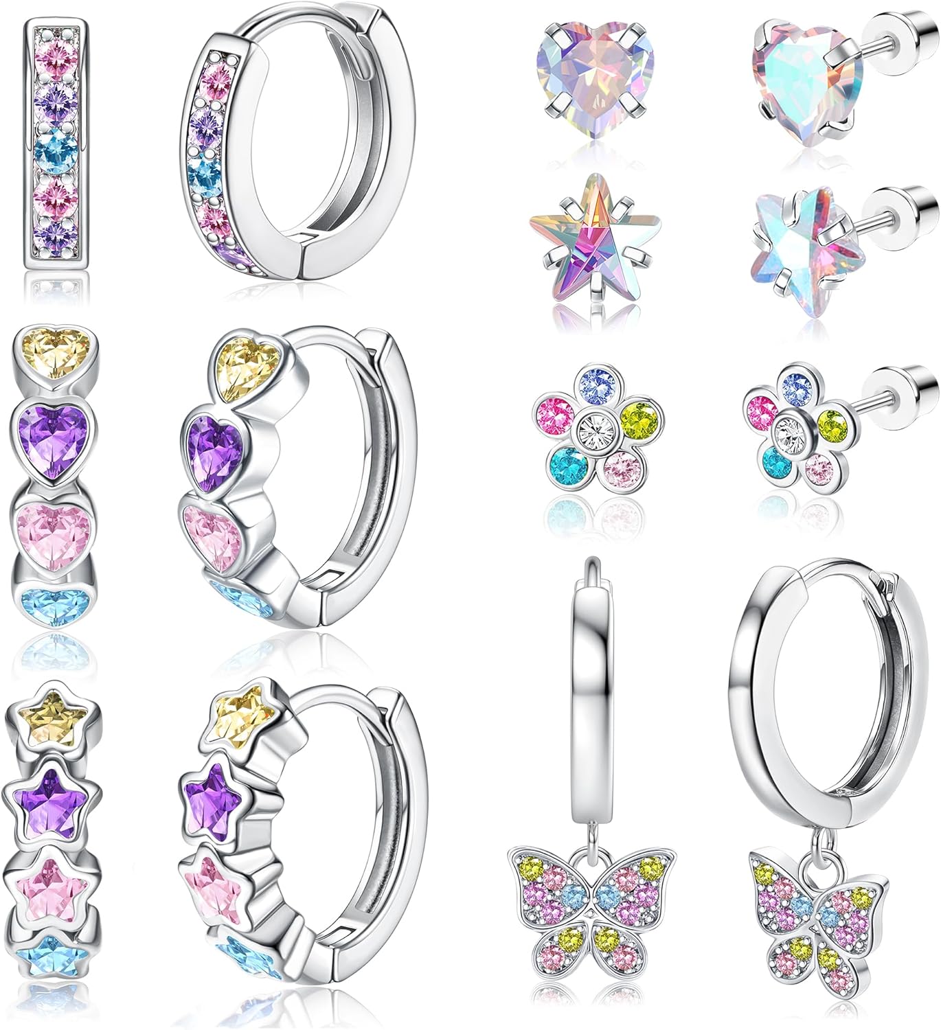 BESTEEL 7 Pairs Hypoallergenic Silver Huggie Hoop Earrings for Girls Women Small...