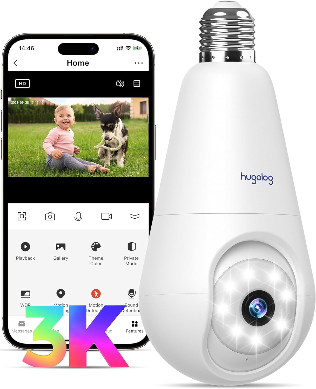 Hugolog 3K Light Bulb Security Cameras Wireless Outdoor-2.4GHz Cameras for Home...
