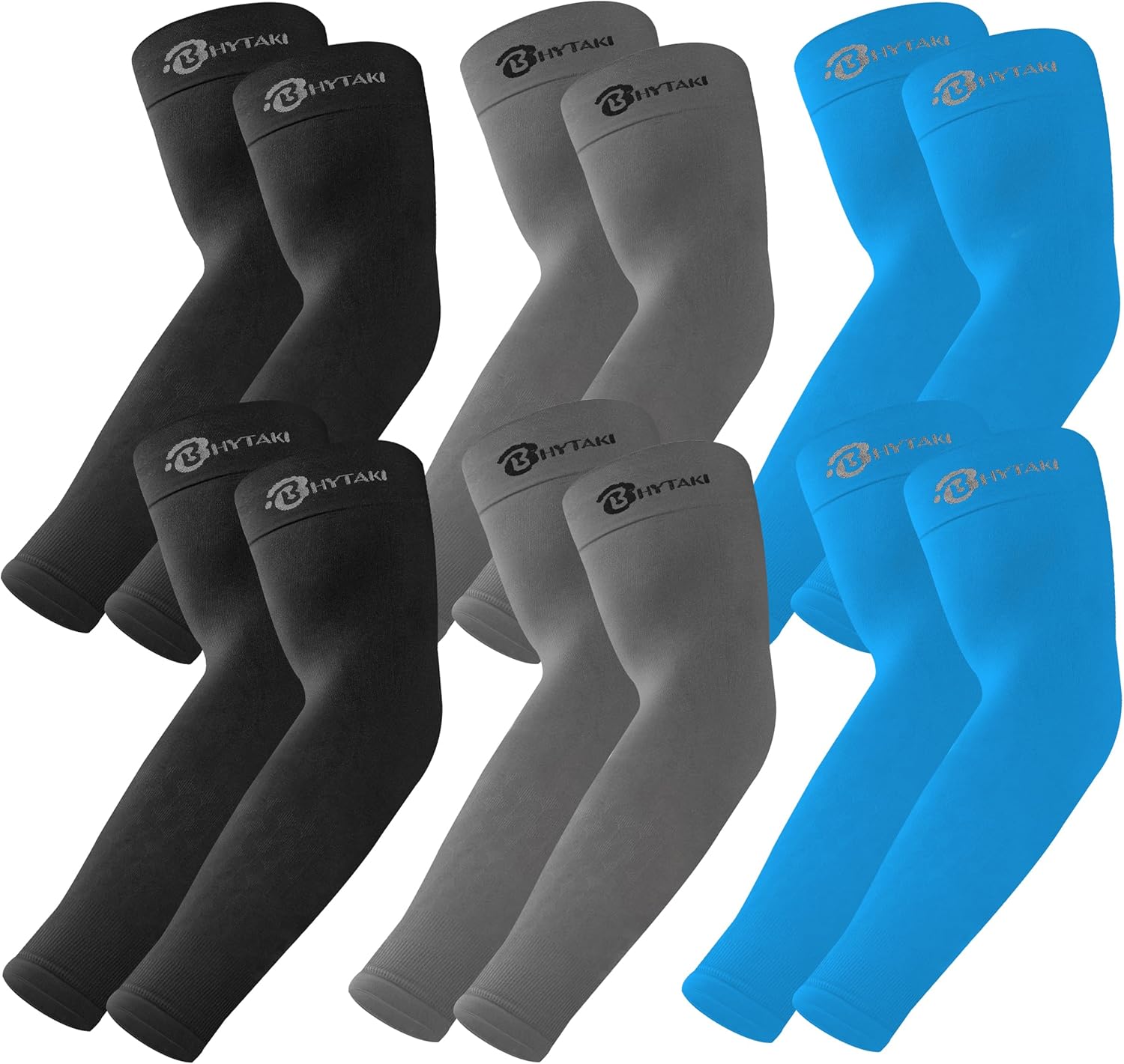 BHYTAKI 6 Pairs UV Sun Protection Arm Sleeves, UPF 50 Sports Cooling Arm Compres...