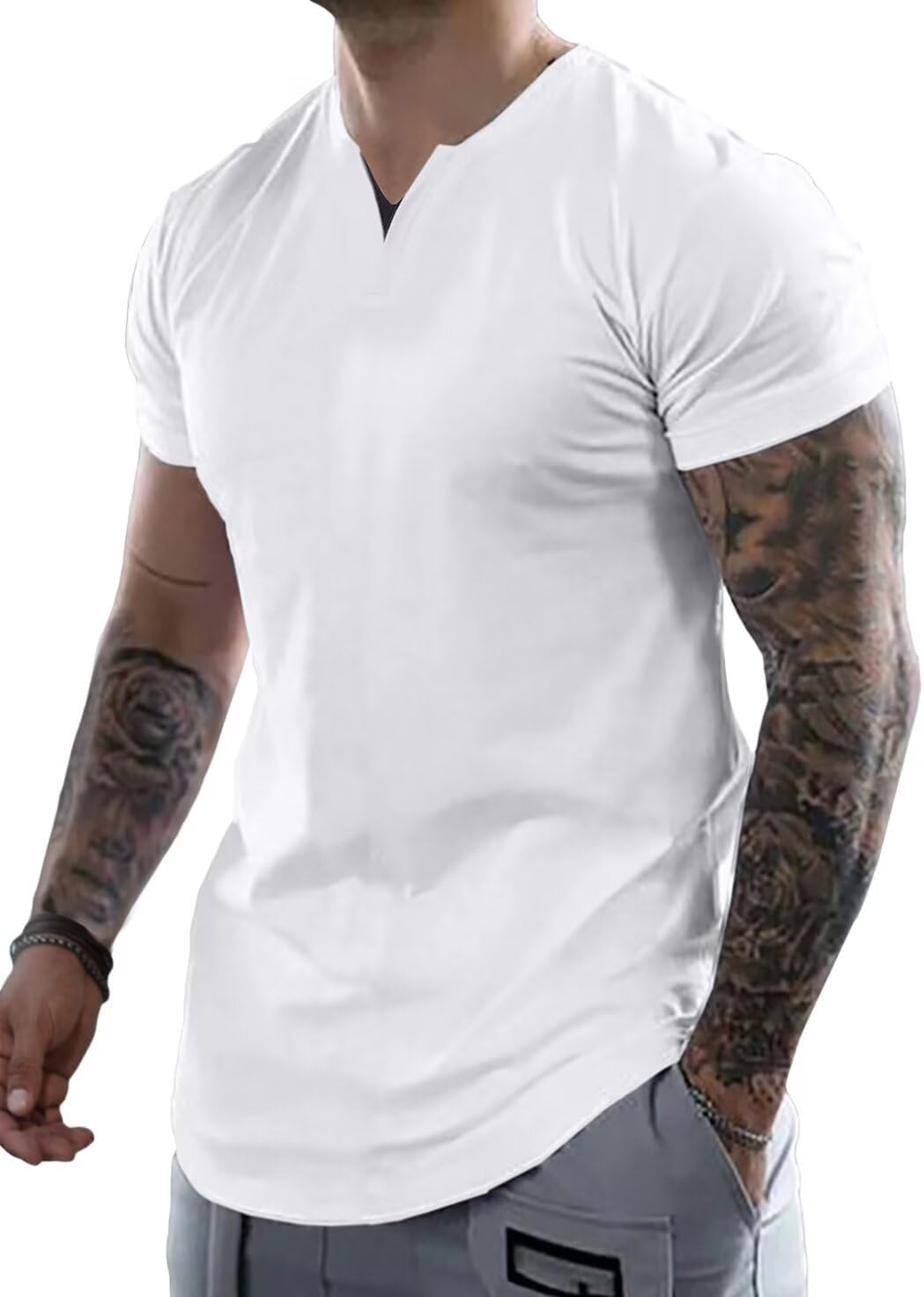 Mens Henley Shirts Short Sleeve Summer Casual V Neck Cotton Tee Shirts X-Large W...