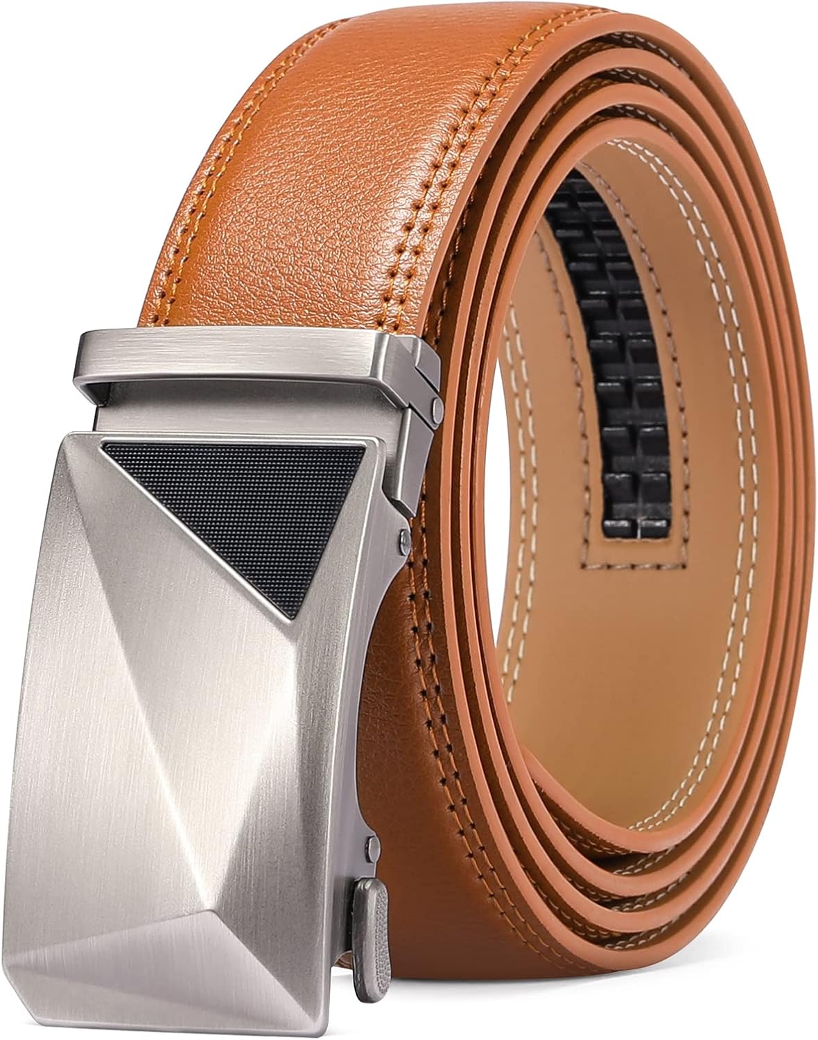 SENDEFN Men's Leather Belt Automatic Ratchet Buckle Slide Belt for Dress Casual...