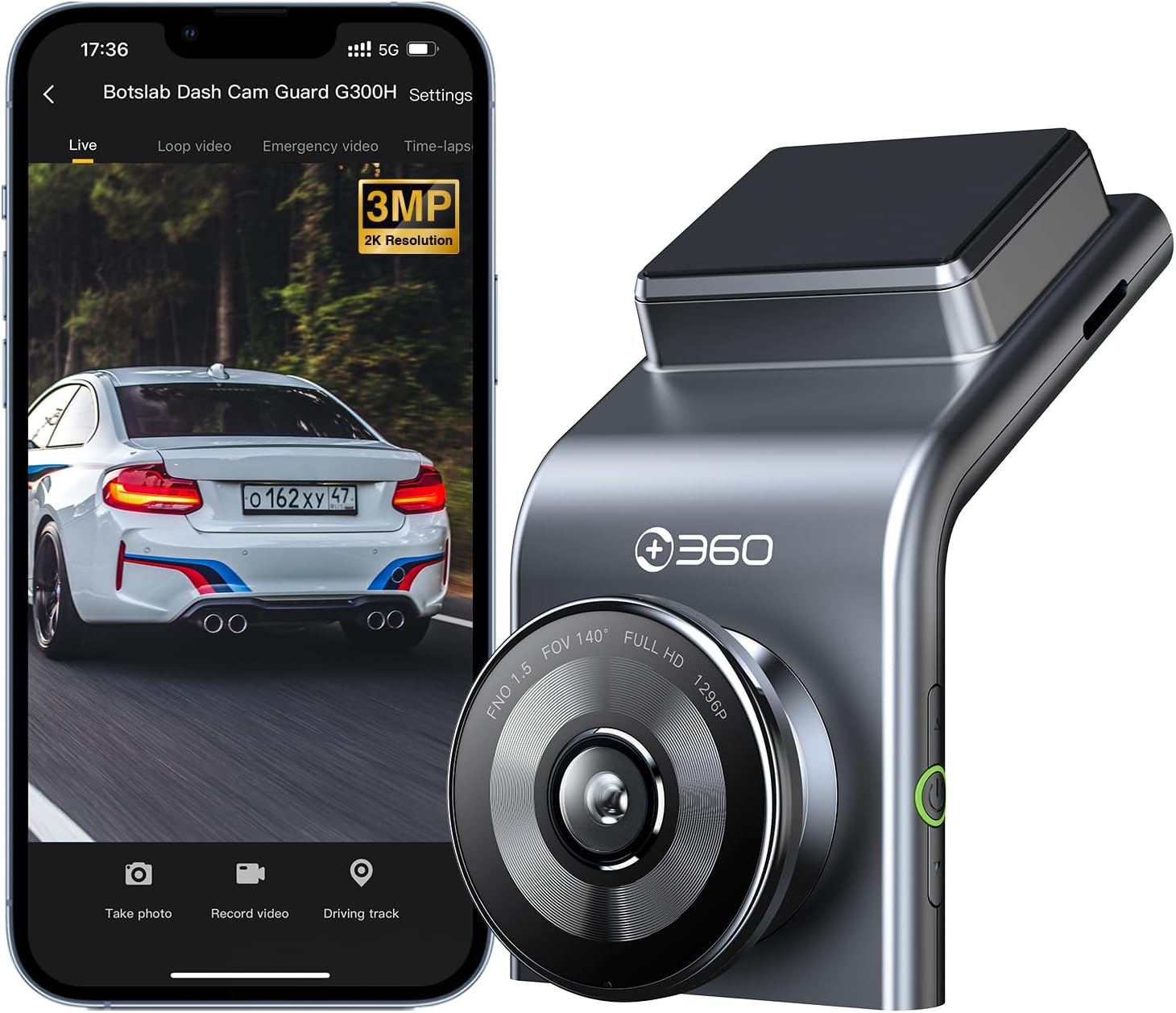 BOTSLAB Dash Cam Front 2.5K FHD, 140° Wide Angle Car Camera, Motion Detection, 2...