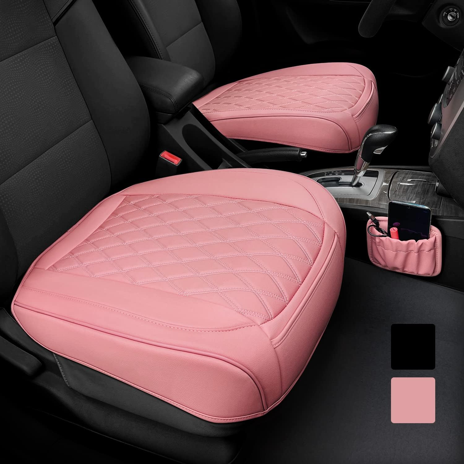 2 Pack Leather Front Car Seat Cover Bottom Car Seat, Anti-Slip and Full Wrap Dri...