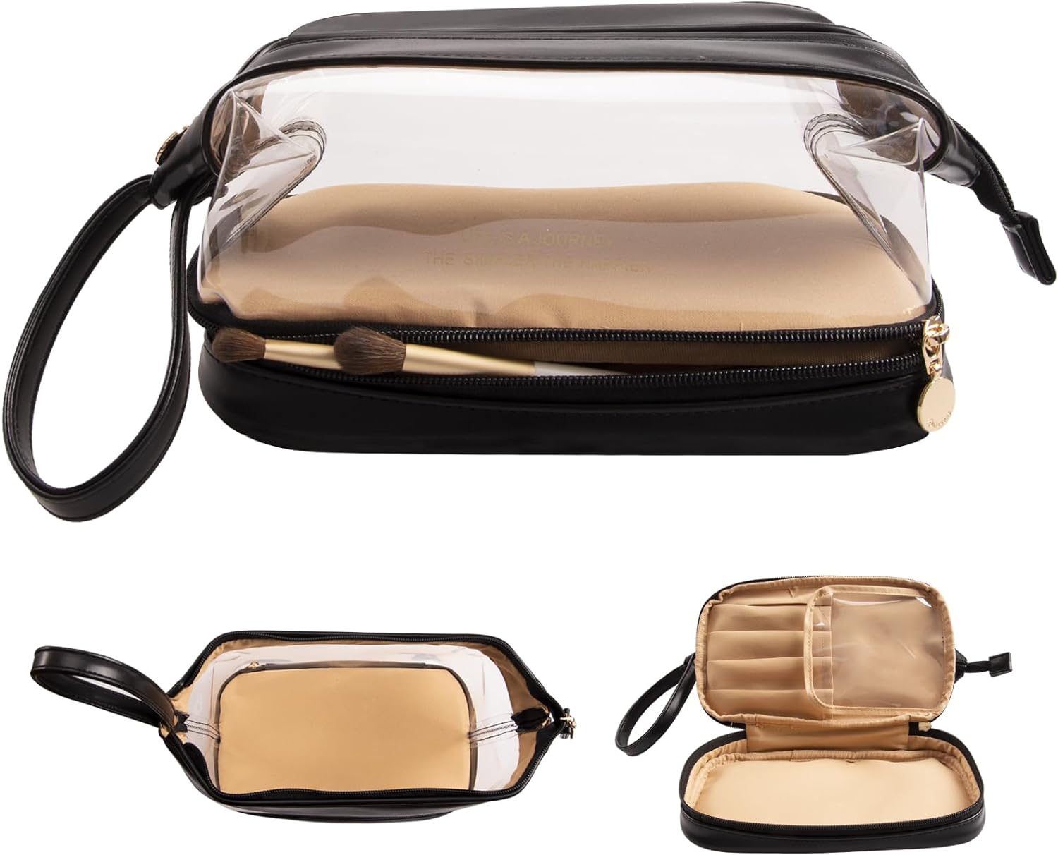 Abiudeng Large Makeup Bag,Double Layer Cosmetic Bag,Travel Makeup Bag,Leather Ma...