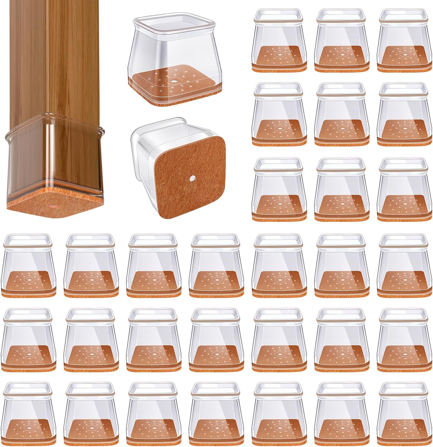 32 Pcs Square Chair Leg Floor Protectors for Hardwood Floors Clear Silicone Cove...