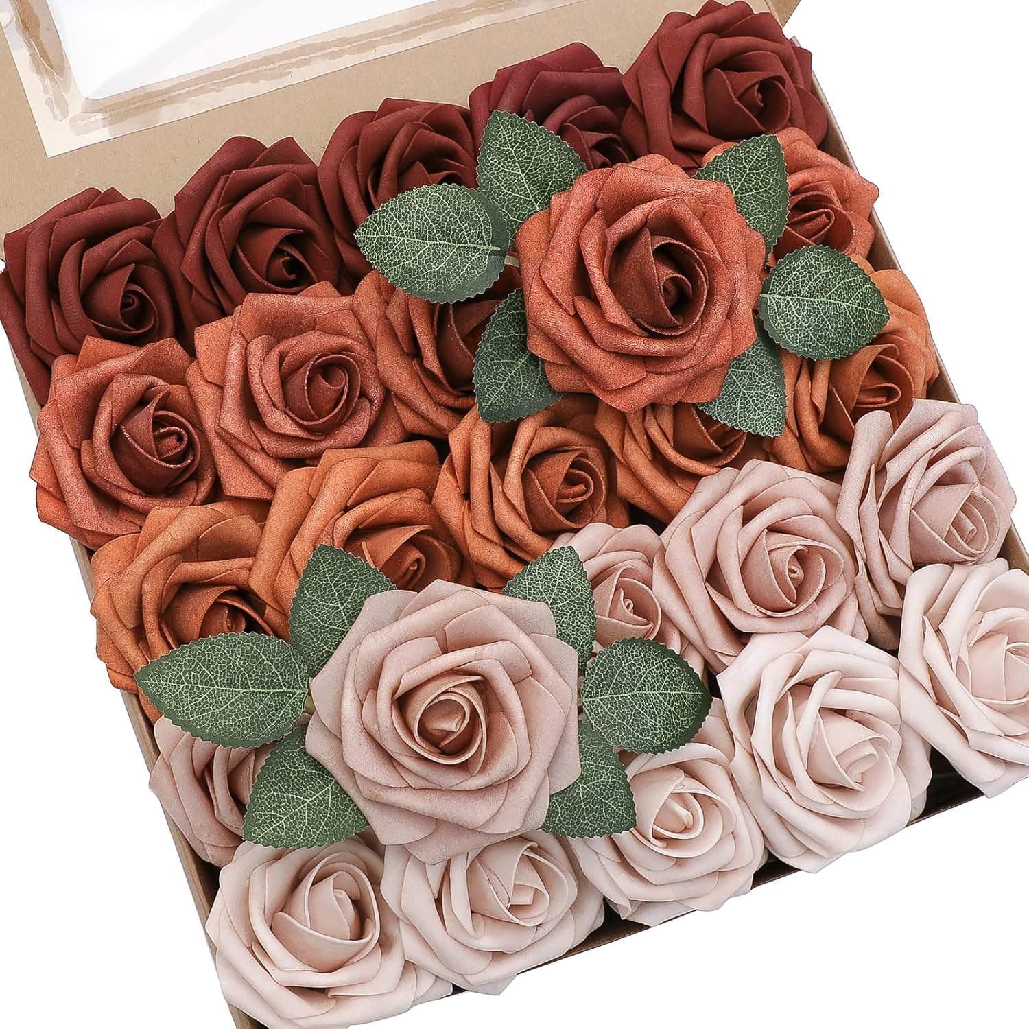 Floroom Artificial Flowers 25pcs Real Looking Terracotta Ombre Colors Foam Fake...