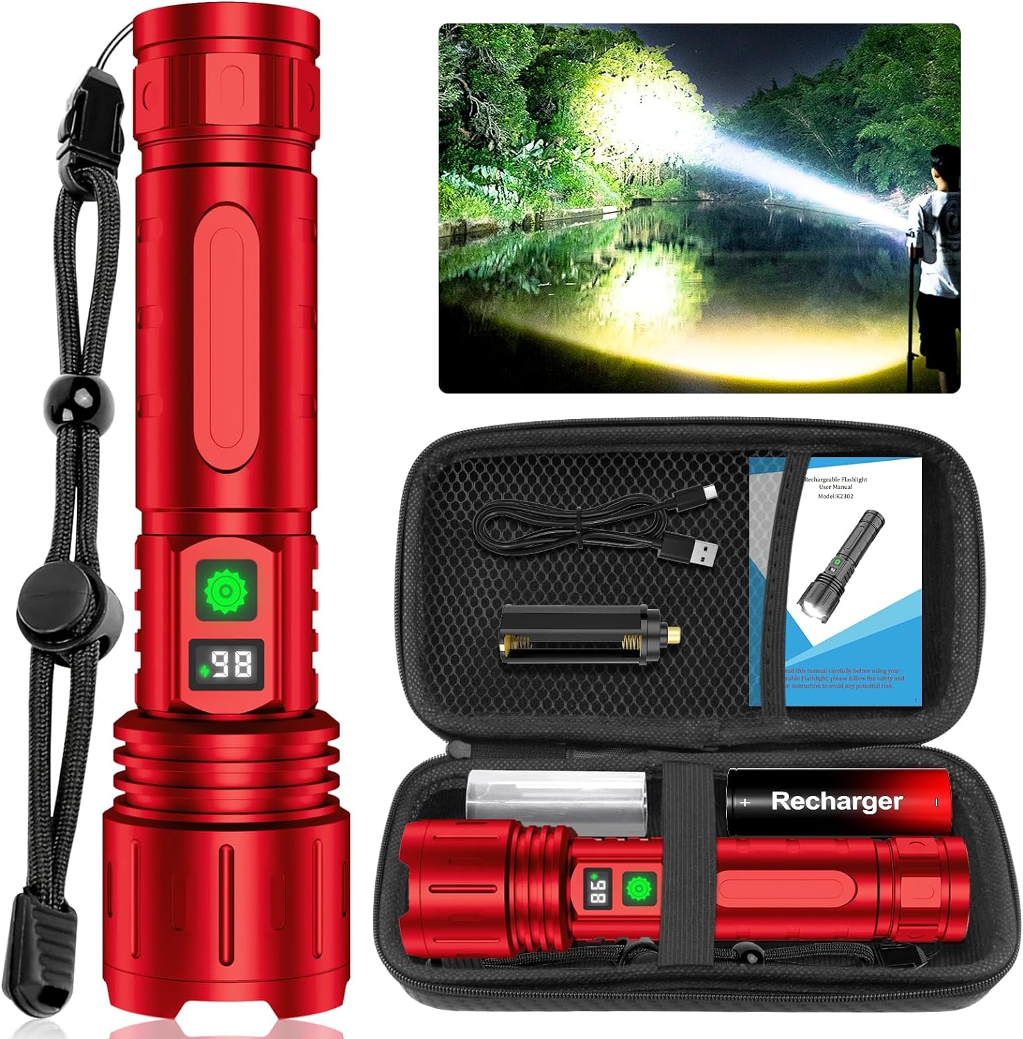 Flashlights High Lumens Rechargeable, 100000 Lumens Super Bright LED Powerful Fl...