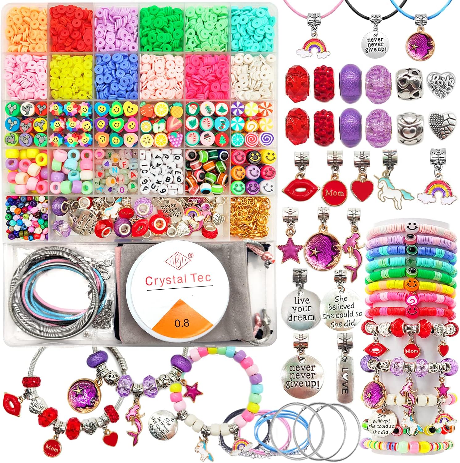 leitait Assorted Beads Bracelet Making Kit, 3000Pcs Flat Clay Beads Jewelry Maki...