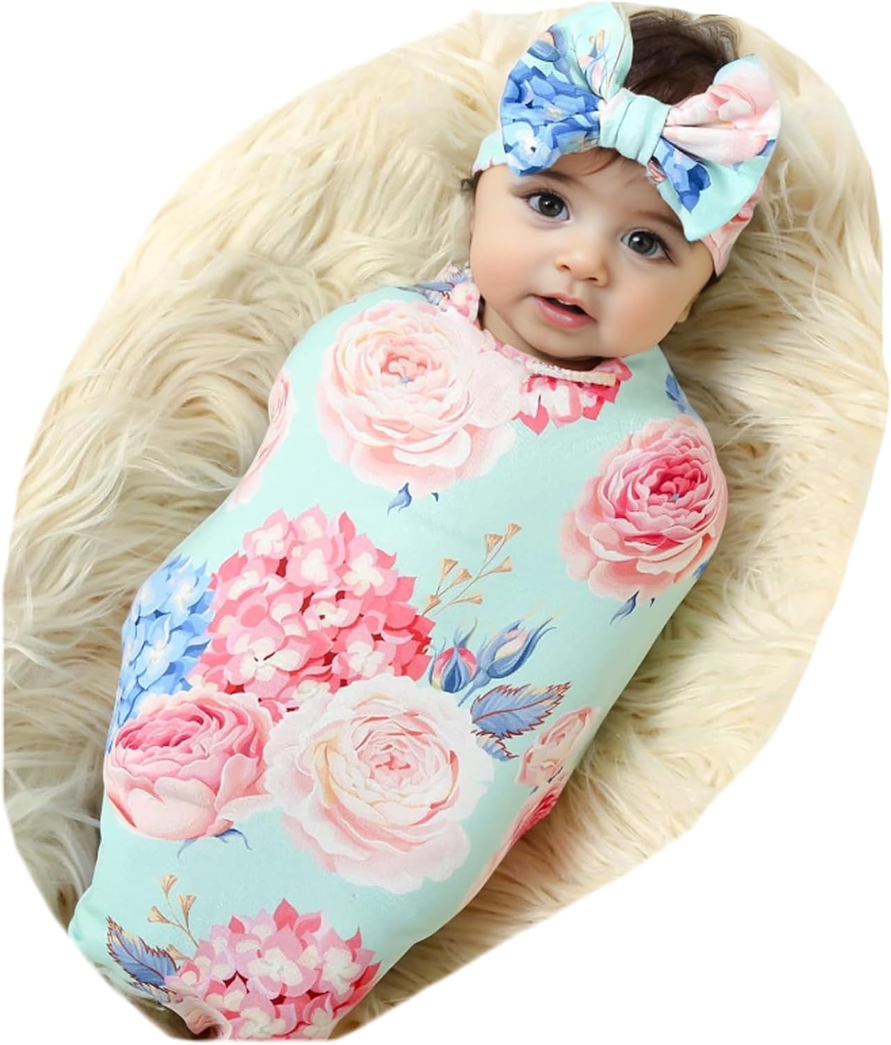 Galabloomer Receiving Blanket Headband Set Flower Print Baby Swaddle Receiving B...