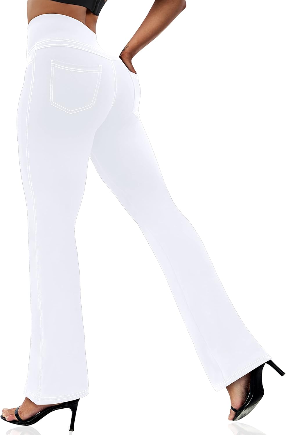 VOOVEEYA Women's Bootcut Leggings - Bootleg Yoga Pants Flare with 4 Pockets,Tumm...
