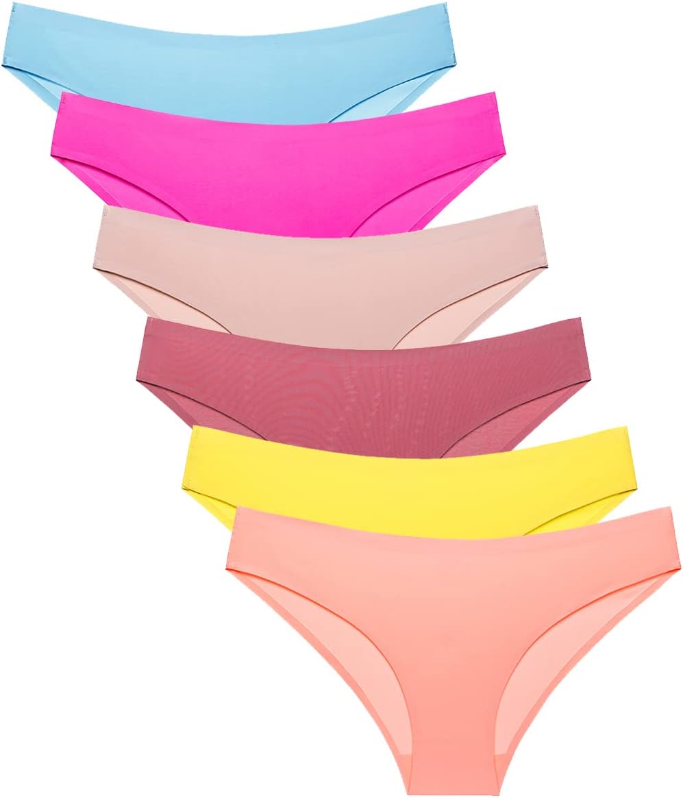 6 Pack Women's Invisible Seamless Bikini Underwear Half Back Coverage Panties XX...