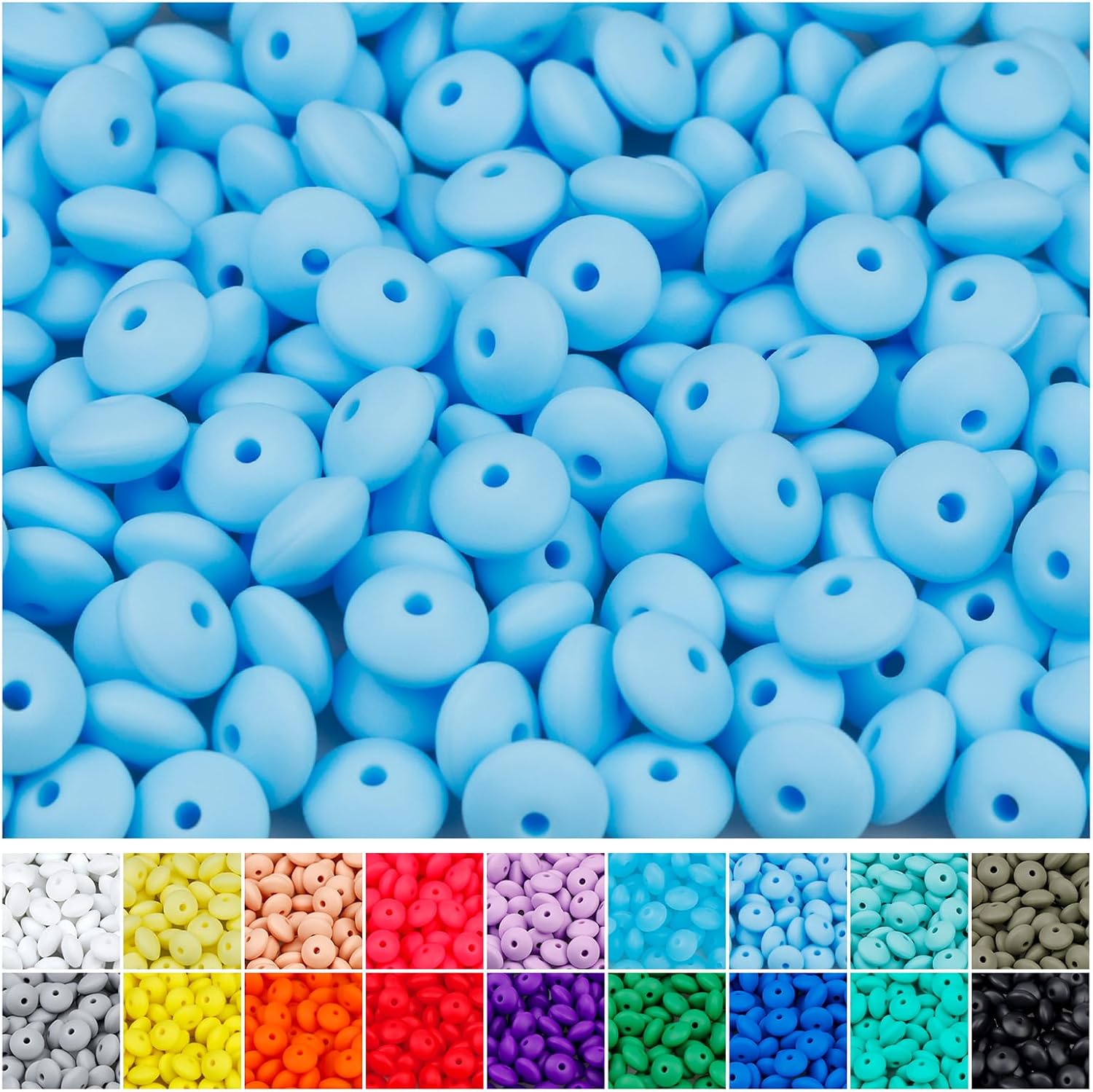180Pcs Silicone Lentil Beads, 12mm Silicone Abacus Focal Beads Silicone Beads Bu...