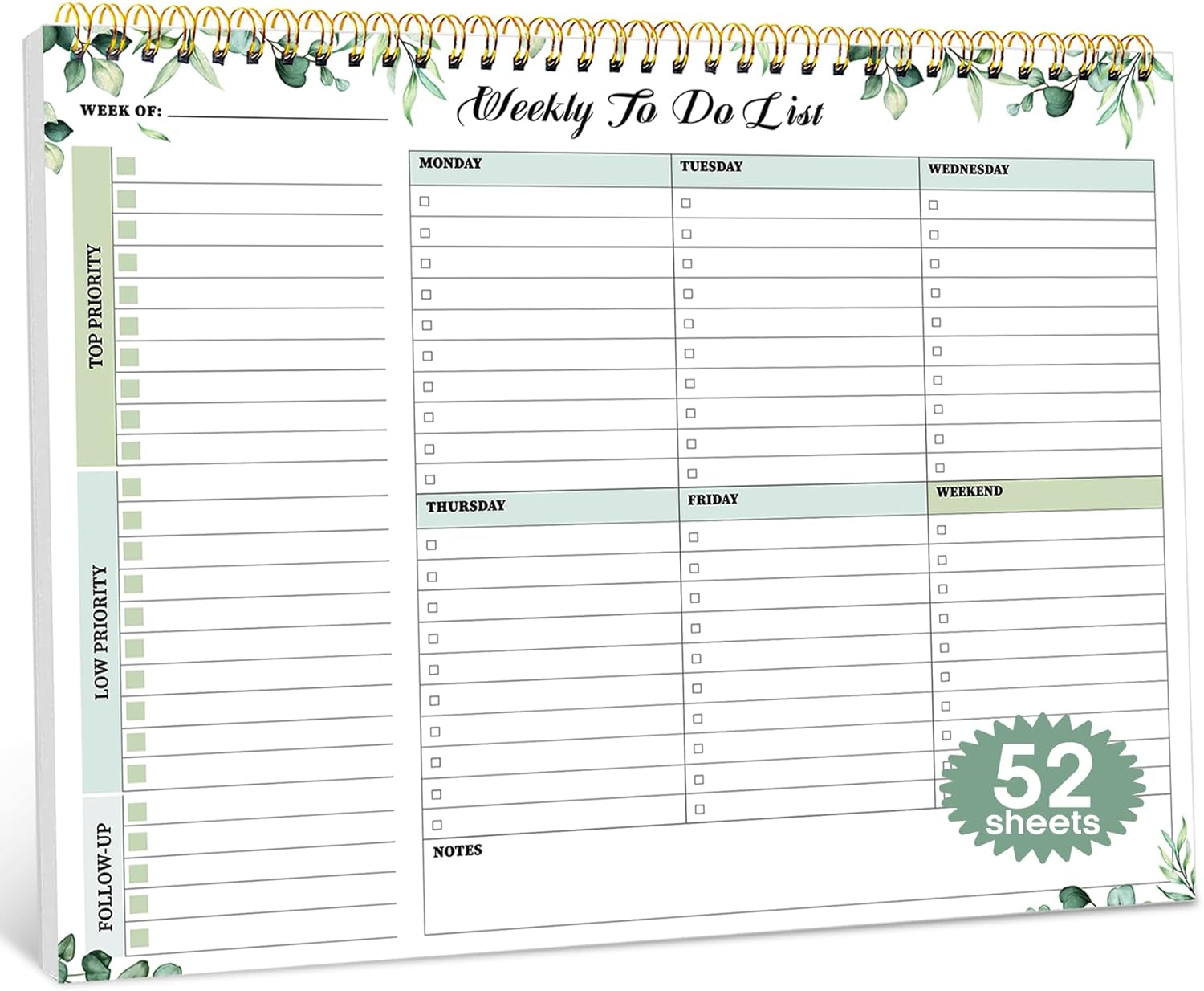 Weekly To Do List Notepad with 52 Undated Sheets（8.5"×11"）- Weekly Desk Planne...