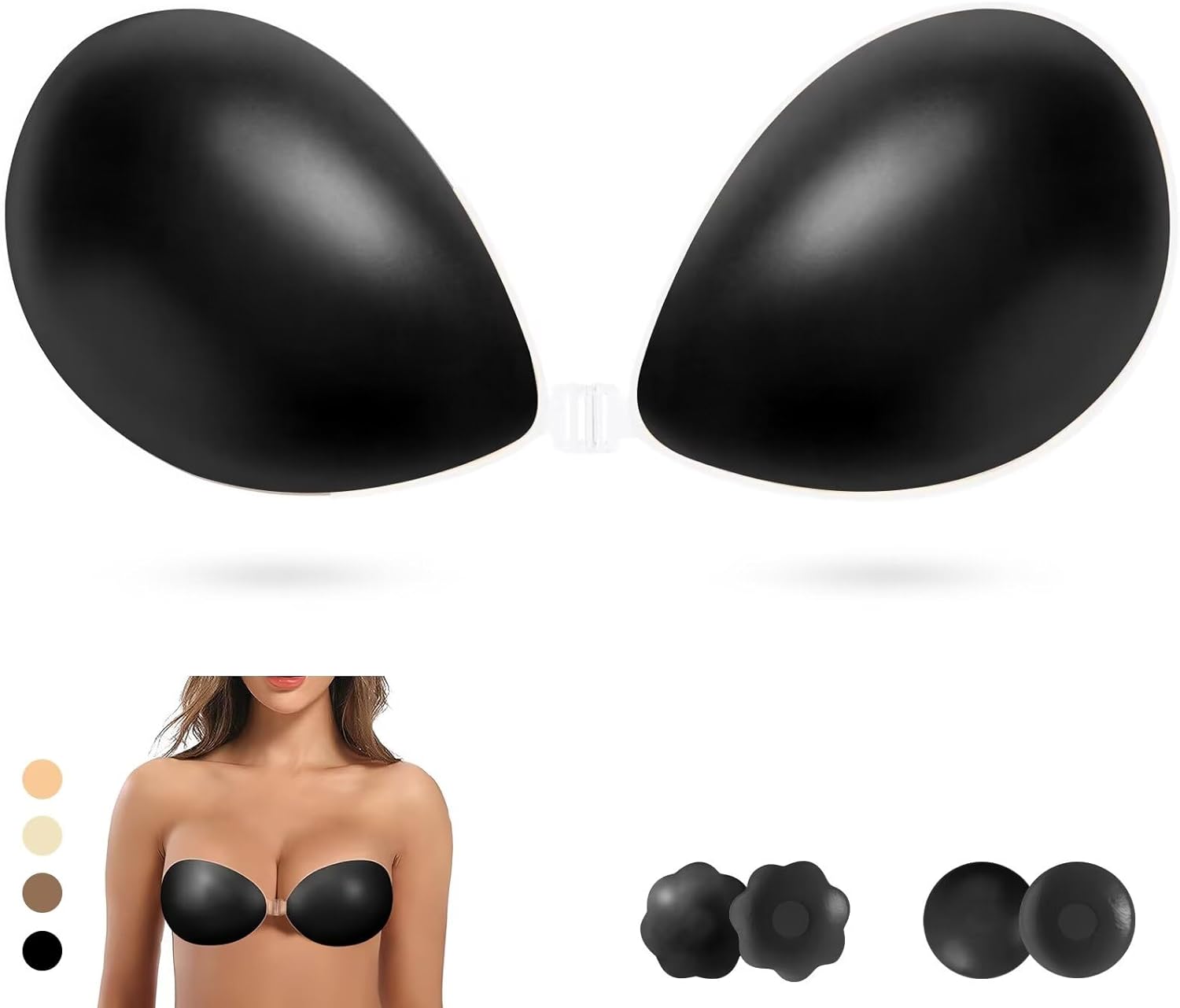 Sticky Strapless Bra, Invisible Push Up Adhesive Bra,Backless Silicone Bras Wash...