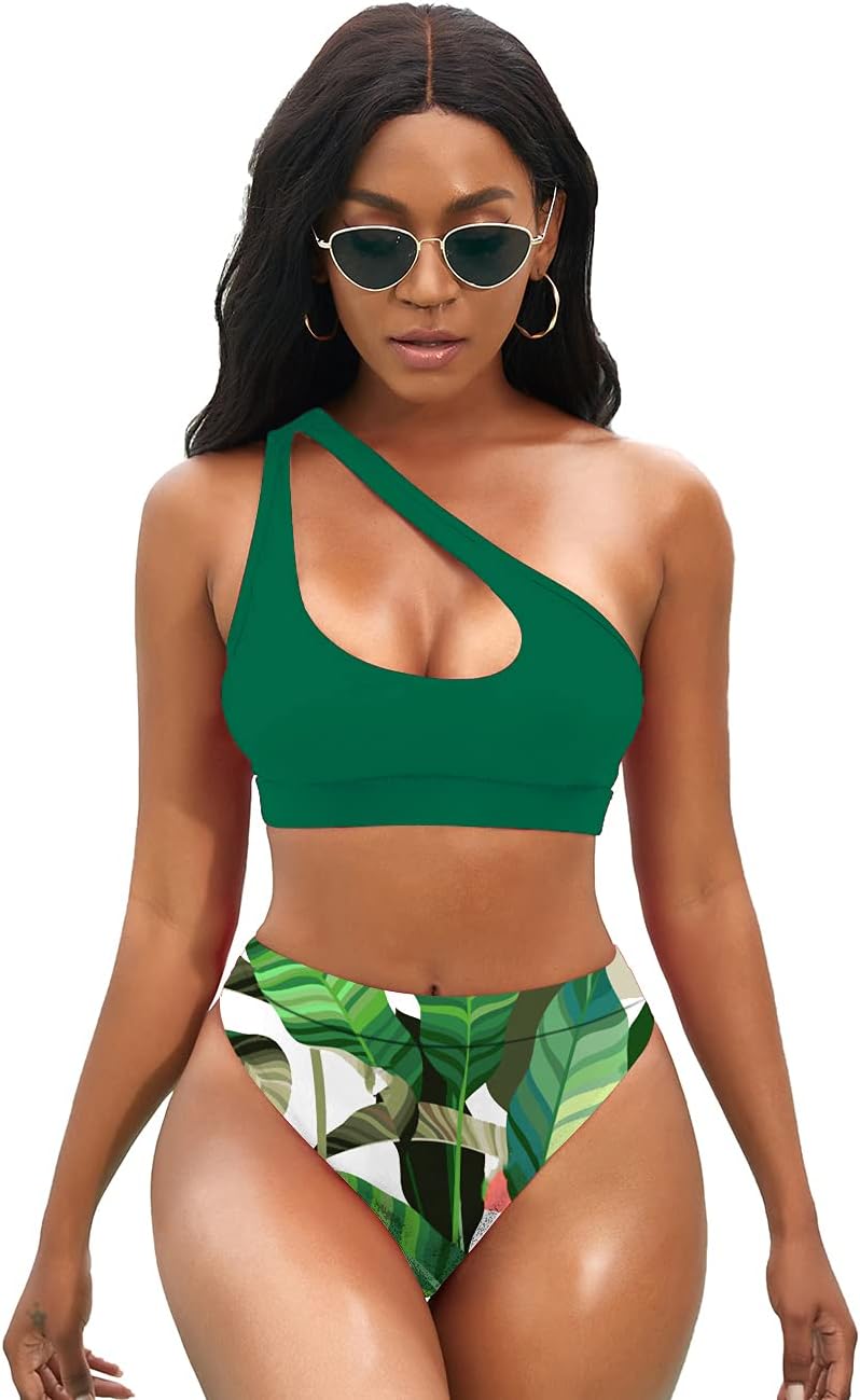 NAFLEAP One Shoulder Cutout Bikini Set for Women High Waisted Bottom Swimsuit Tw...