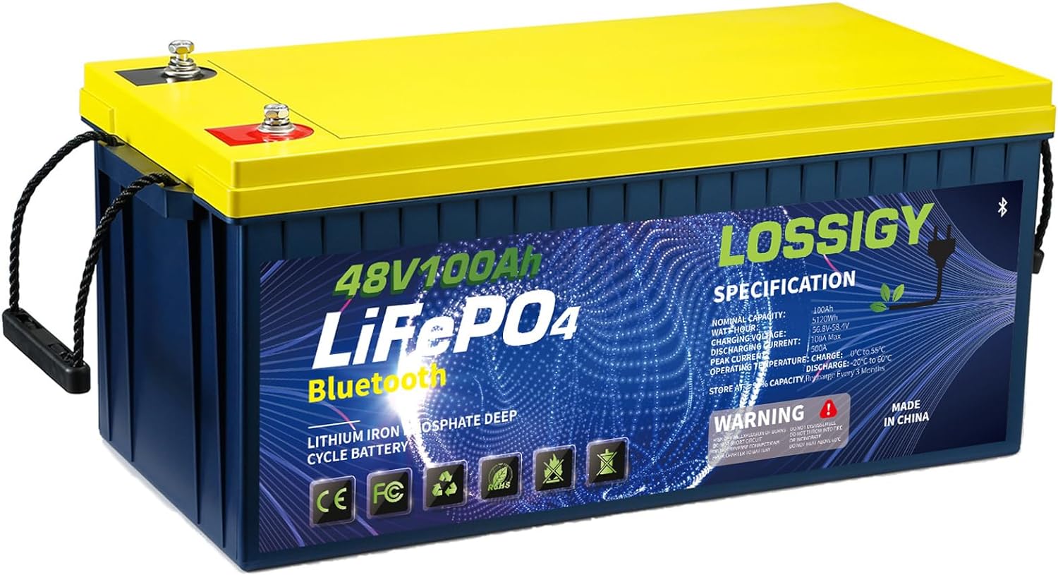 LOSSIGY 48 Volt Golf Cart Lithium Battery, 48 100AH LiFePO4 Battery, Built in Bl...