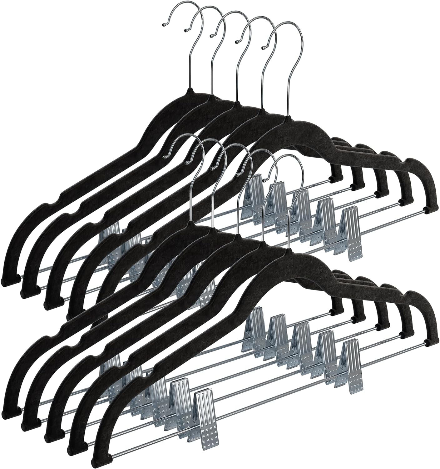 Home-it Pants Hangers with Clips 10 Pack - Black Velvet Hangers Non Slip Space-S...