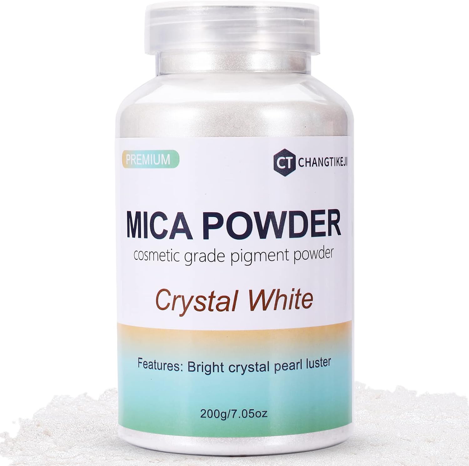 Mica Powder,200g/7.05oz Large Jar,Crystal White Mica Powder Pigment for Epoxy Re...