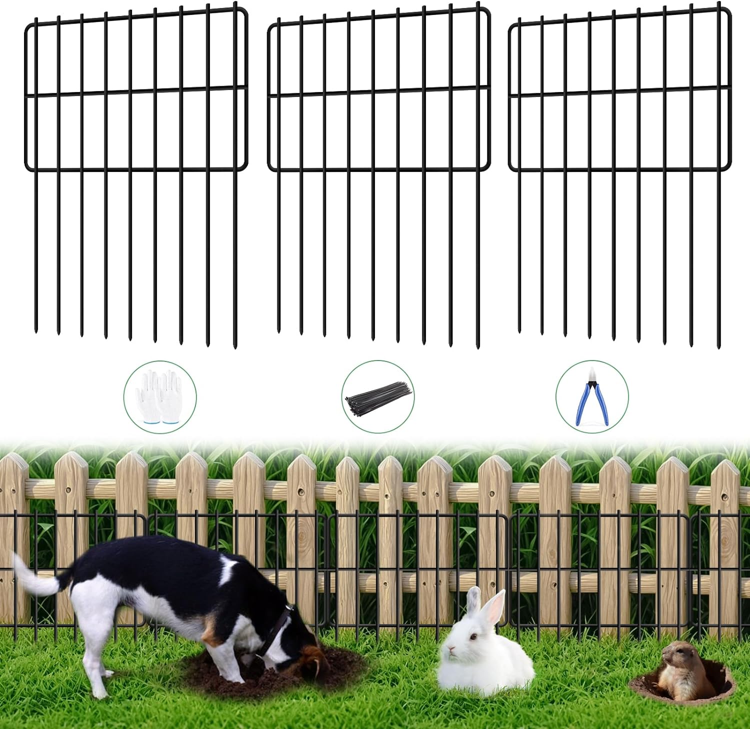 24 Panels Animal Barrier Fence, 1.25" Gap No Dig Fence 26 Ft(L) X 17 in(H) Rustp...