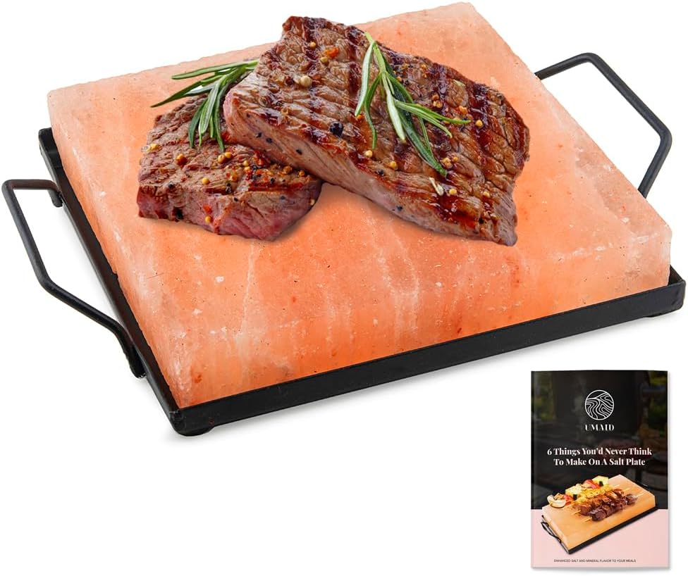 UMAID Himalayan Salt Block Cooking Plate 8x8x1.5 for Cooking, Grilling, Cutting...