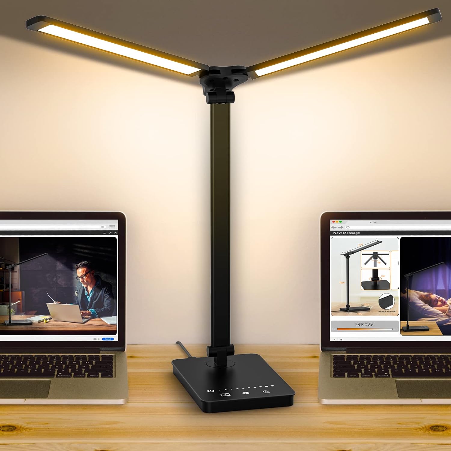 Adjustable Foldable Desk Lamp for Home Office - Double Swing Arm Bright LED Desk...