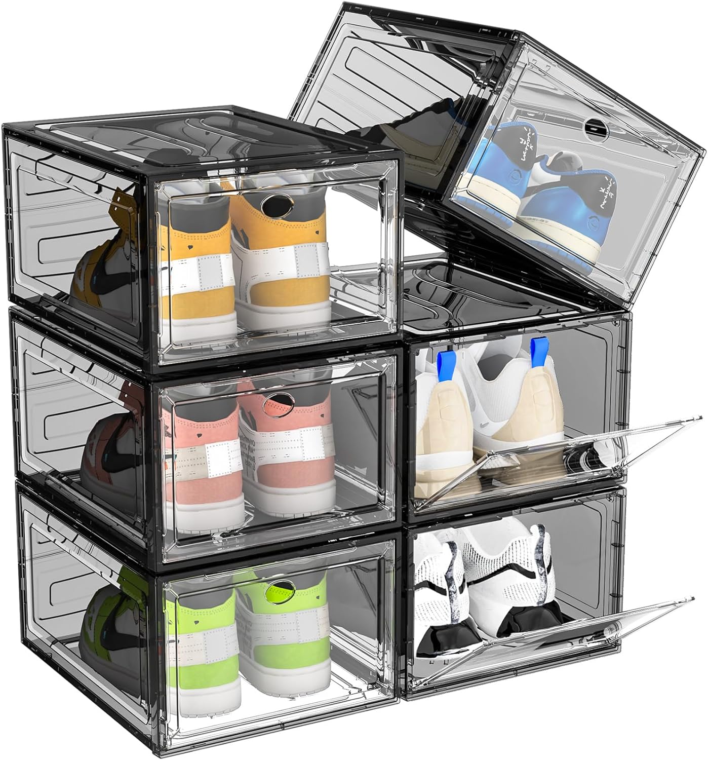 Upgrade Harder Solid Plastic Shoe Organizer, Shoe Storage with Magnetic Front Do...