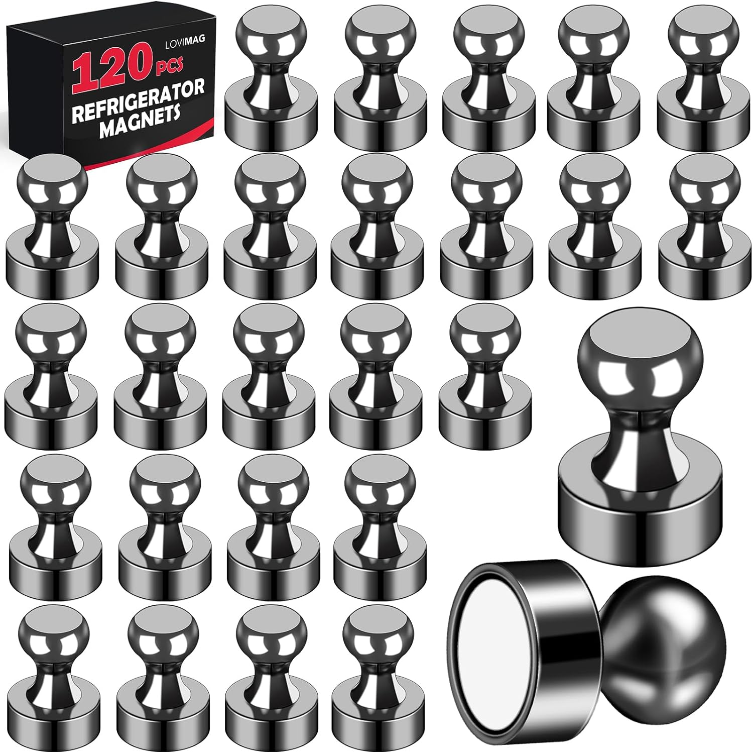 LOVIMAG 120Pcs Fridge Magnets, Black Refrigerator Magnets Small and Strong Neody...