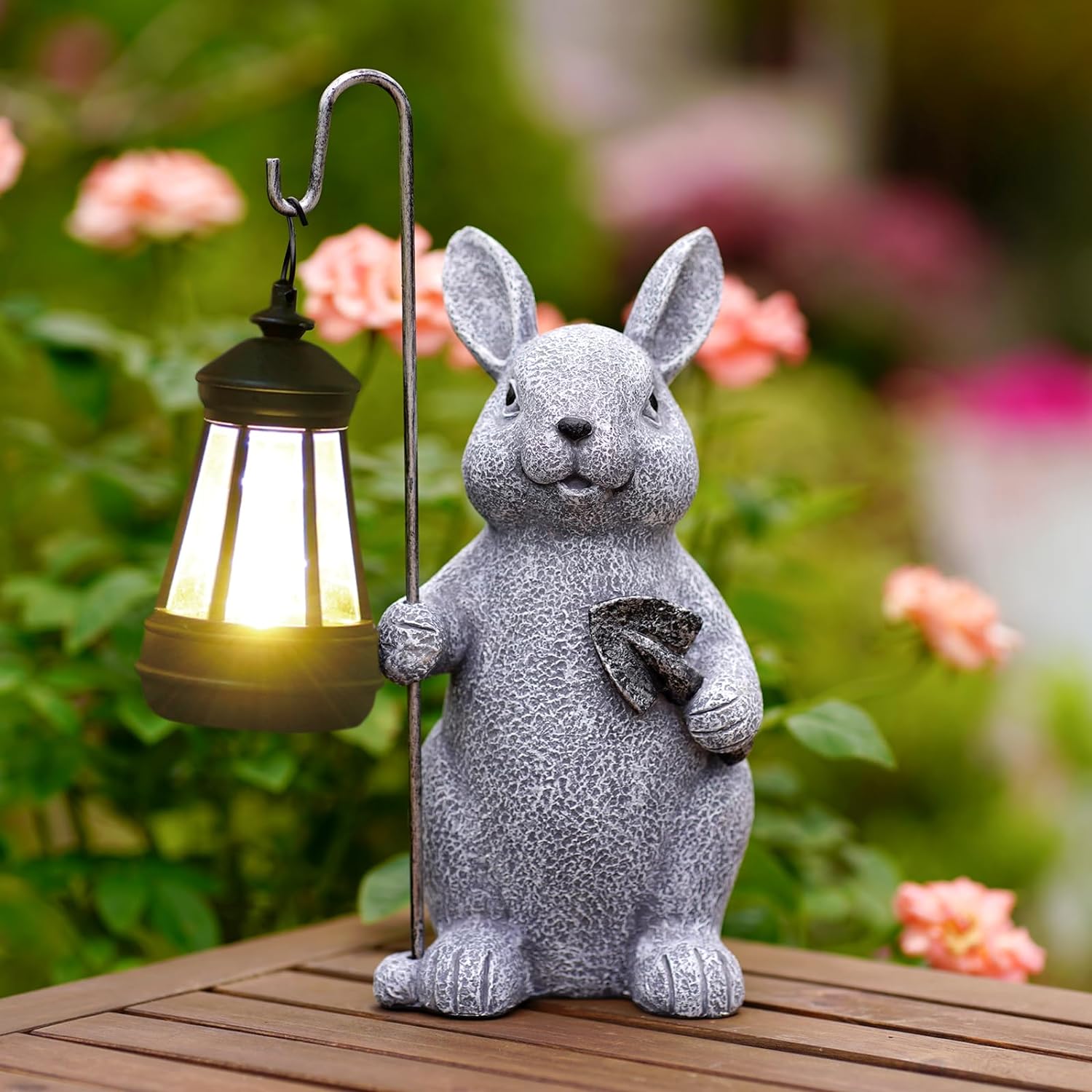 Solar Bunny Statues for Garden Decor: Outdoor Rabbit Sculptures for Clearance Li...