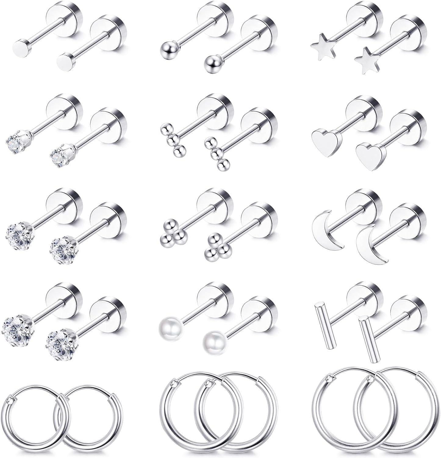 LOLIAS Small Hypoallergenic Flat Back Stud Earrings for Women Men 14K Gold Plate...