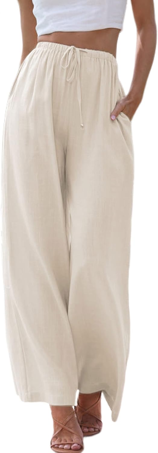 Tanming Wide Leg Linen Pants for Women Summer Flow...