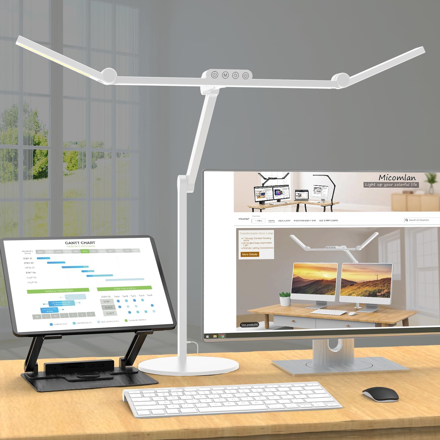 Micomlan Led Desk Lamp with Atmosphere Lighting, Rotatable Tall Architect Desk L...