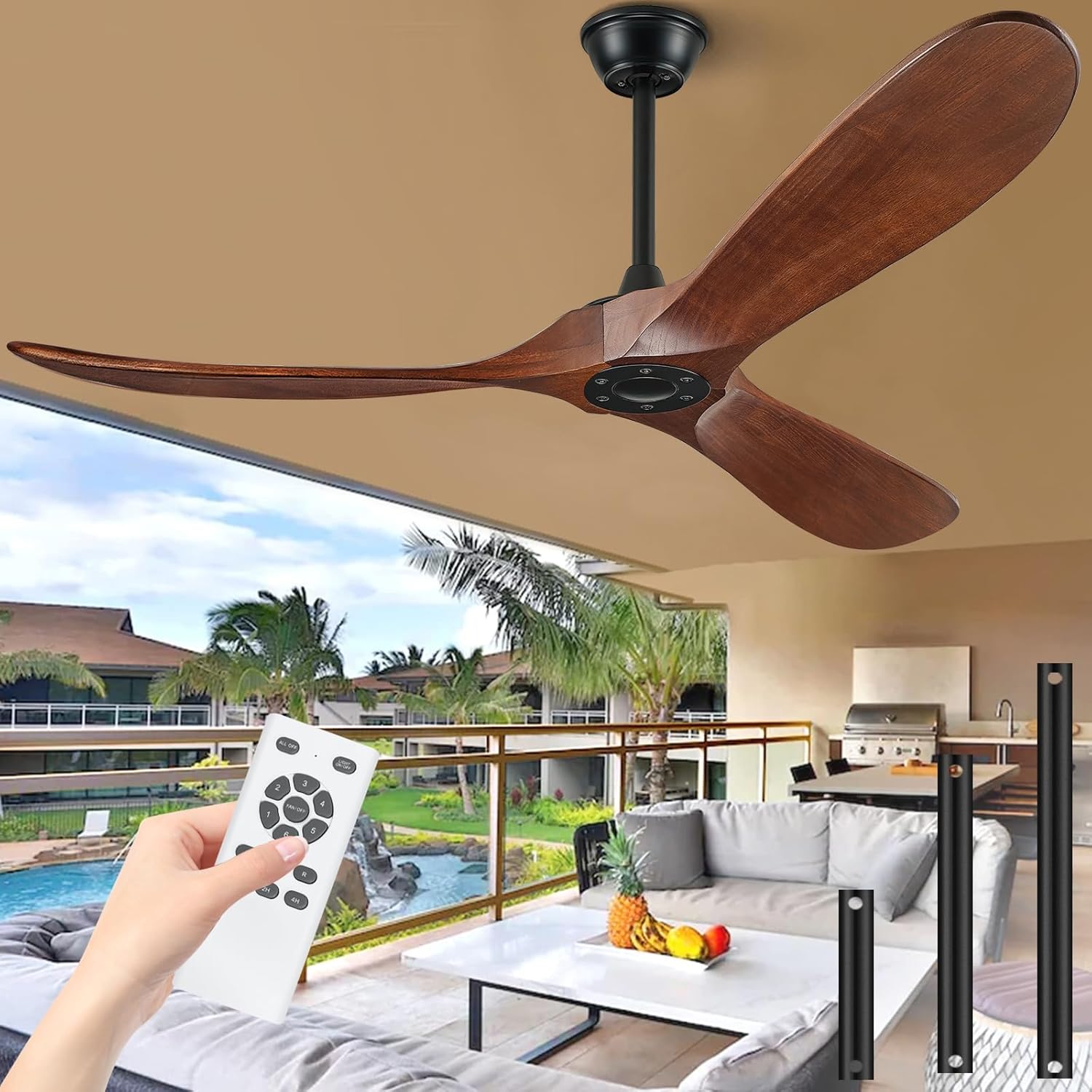 60 inch Ceiling Fan Without Light, Ceiling Fan no Light with Remote Control and...