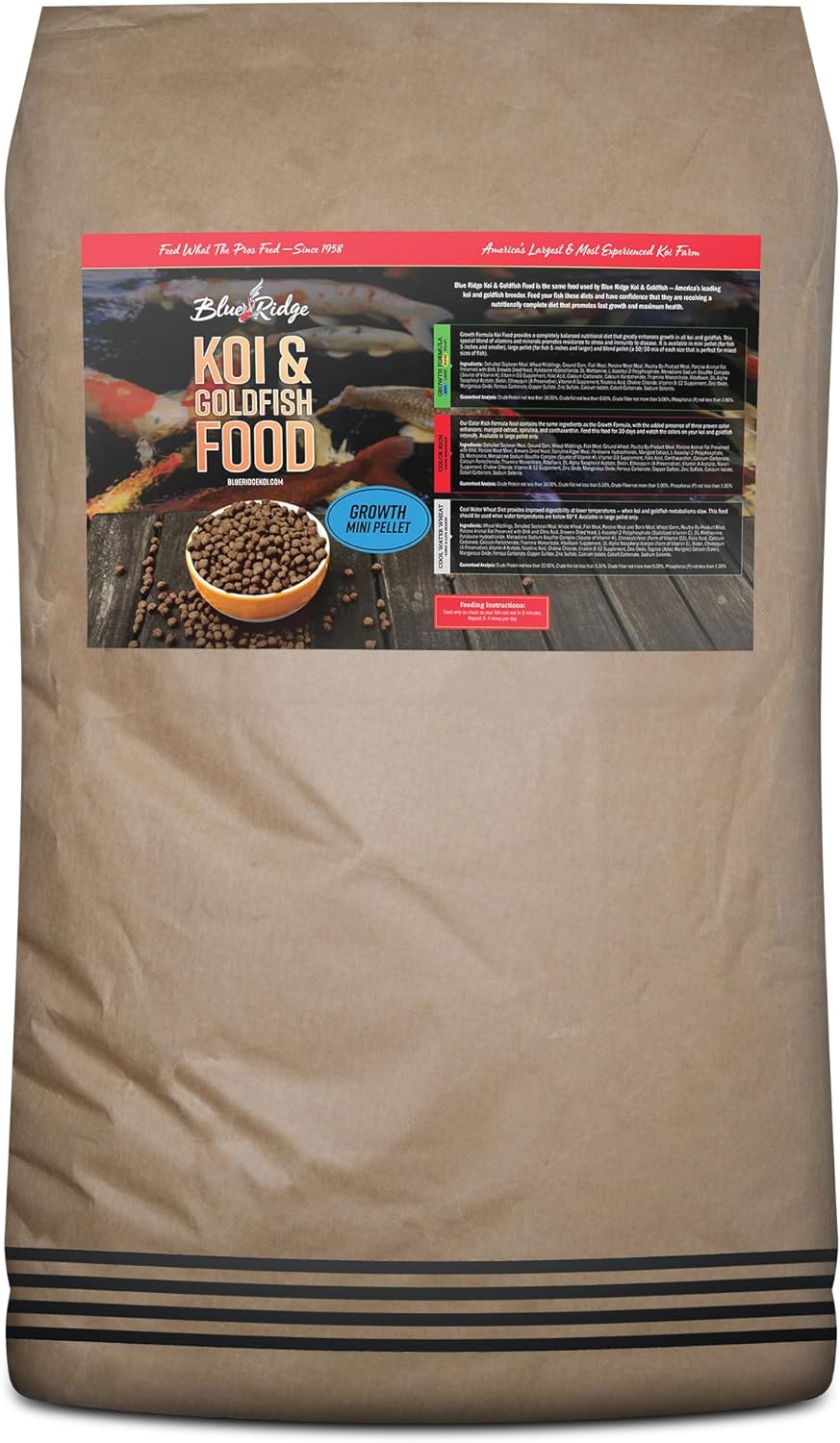 Blue Ridge Koi Fish Food 50lb - Koi Food Mini Growth Formula Goldfish Food, Prem...