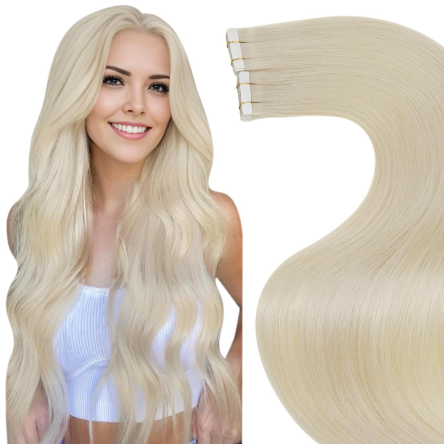 LaaVoo Tape in Hair Extensions Human Hair Blonde Invisible Tape Hair Extensions...