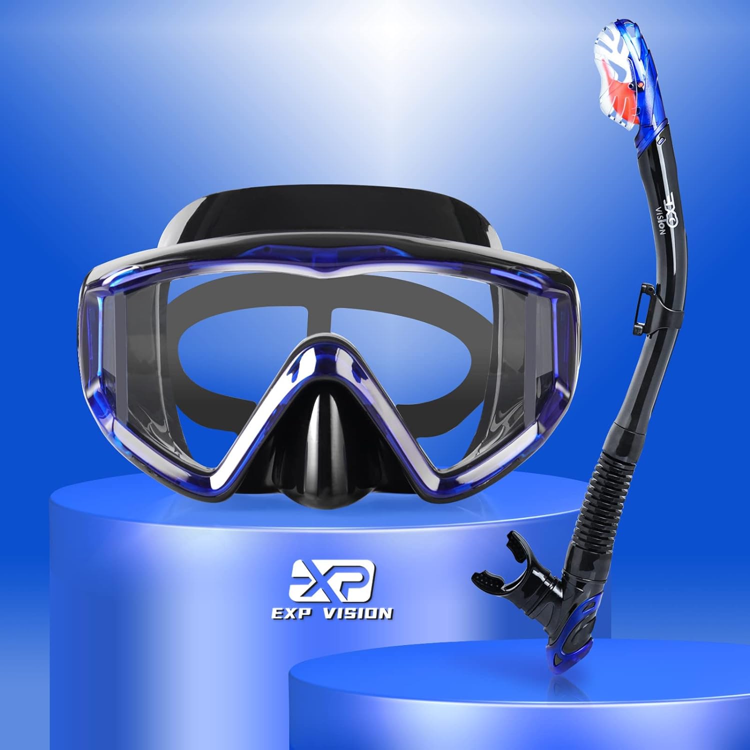 Snorkel Set Pano 3 Window Adult Snorkeling Gear, Professional Snorkel Goggles An...